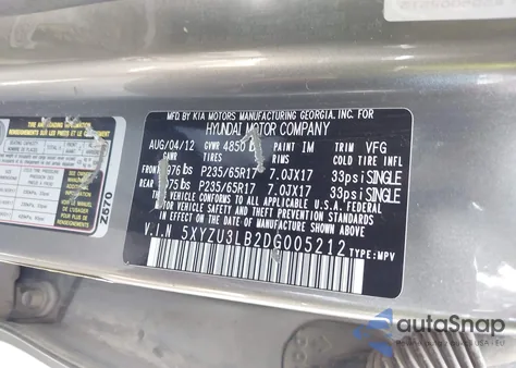 2013 Hyundai Santa Fe Sport из США, поврежденный, VIN 5XYZU3LB2DG005212